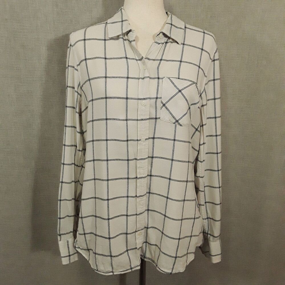 Gap Women's Size Large Soft Plaid Flannel Windowpane Grid Long Sleeve Cotton